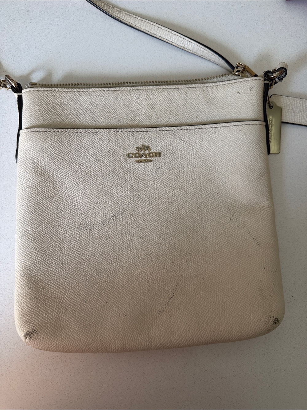 Coach Cream Pebbled Leather Crossbody with Gold Hardware